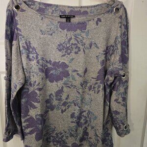 Cable & Gauge‎ supersoft gray/purple floral tunic Size XL
